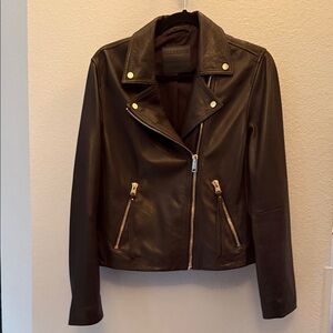 All Saints Dalby. Dark Brown Lamb Leather Jacket, US10